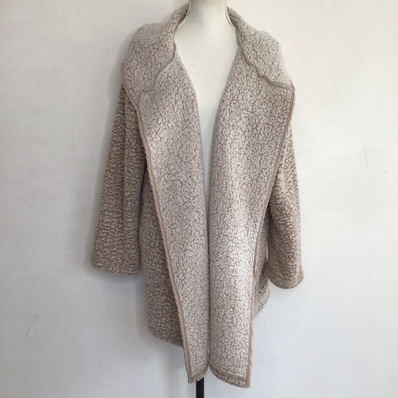 Me Jane Jackets & Blazers - ME JANE WOMEN MIXED TAN CREAN FUZZY COZY HOODED JACKET COAT SZ M
